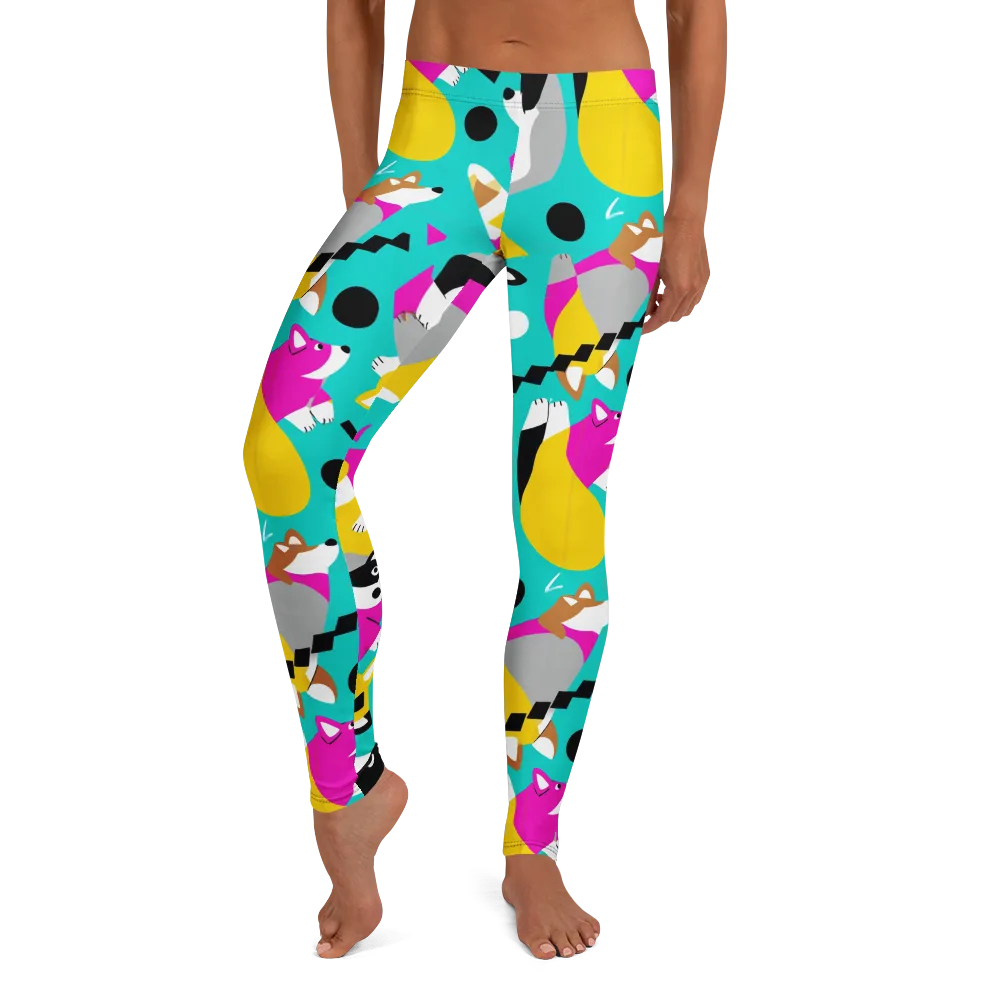 Neon Canine Parade on Leggings — Front