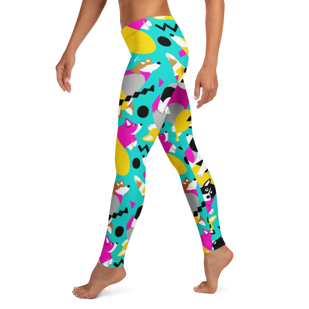 Neon Canine Parade on Leggings — Left