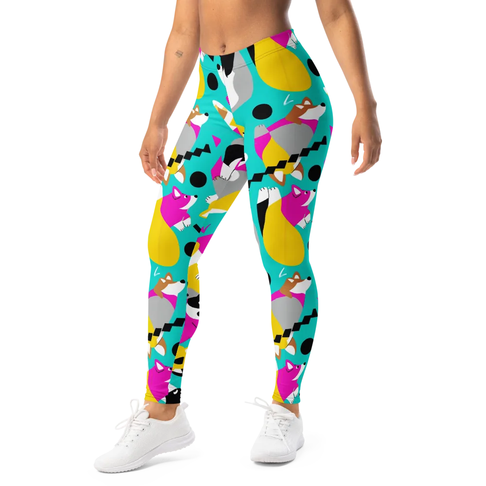 Neon Canine Parade on Leggings — Left Front
