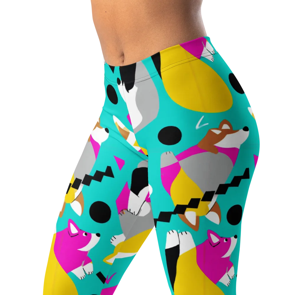 Neon Canine Parade on Leggings — Left Front
