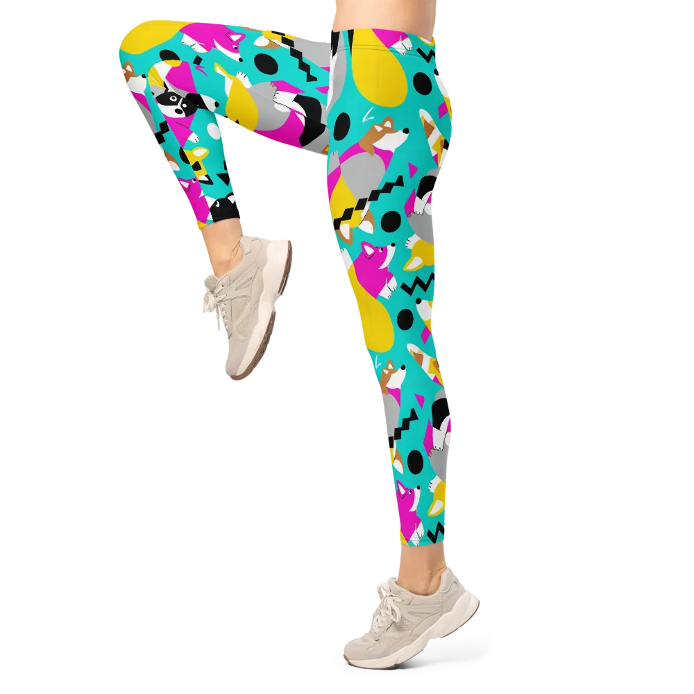 Neon Canine Parade on Leggings — Left