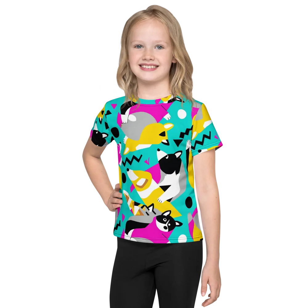Neon Canine Parade on Kids Crew Neck T-Shirt — Front