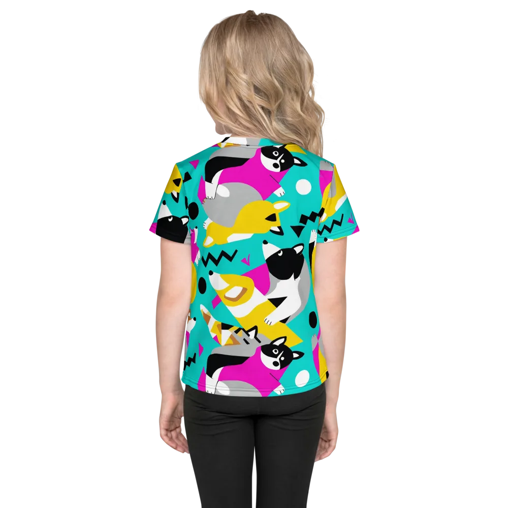 Neon Canine Parade on Kids Crew Neck T-Shirt — Back