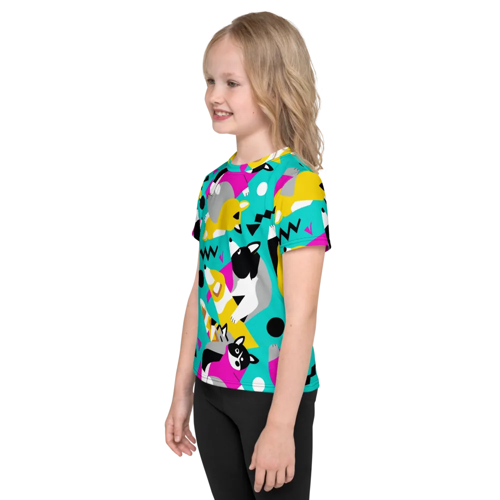 Neon Canine Parade on Kids Crew Neck T-Shirt — Left