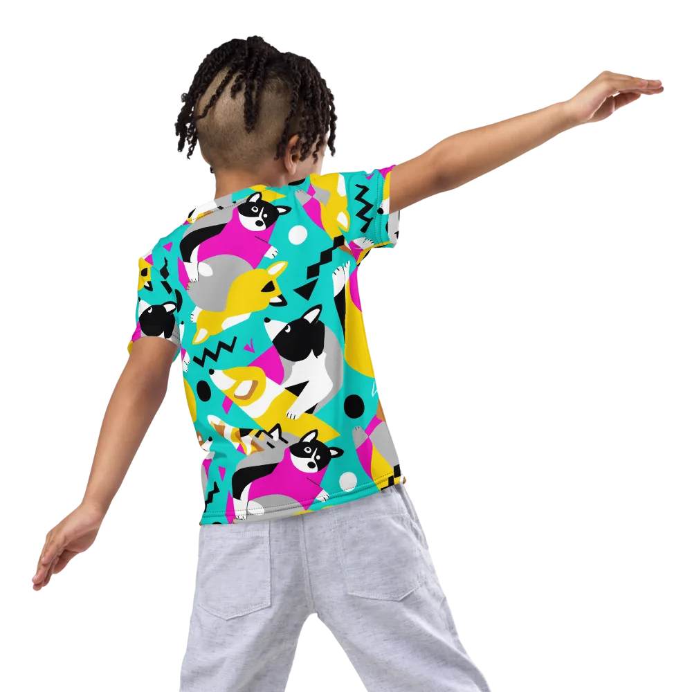 Neon Canine Parade on Kids Crew Neck T-Shirt — Back