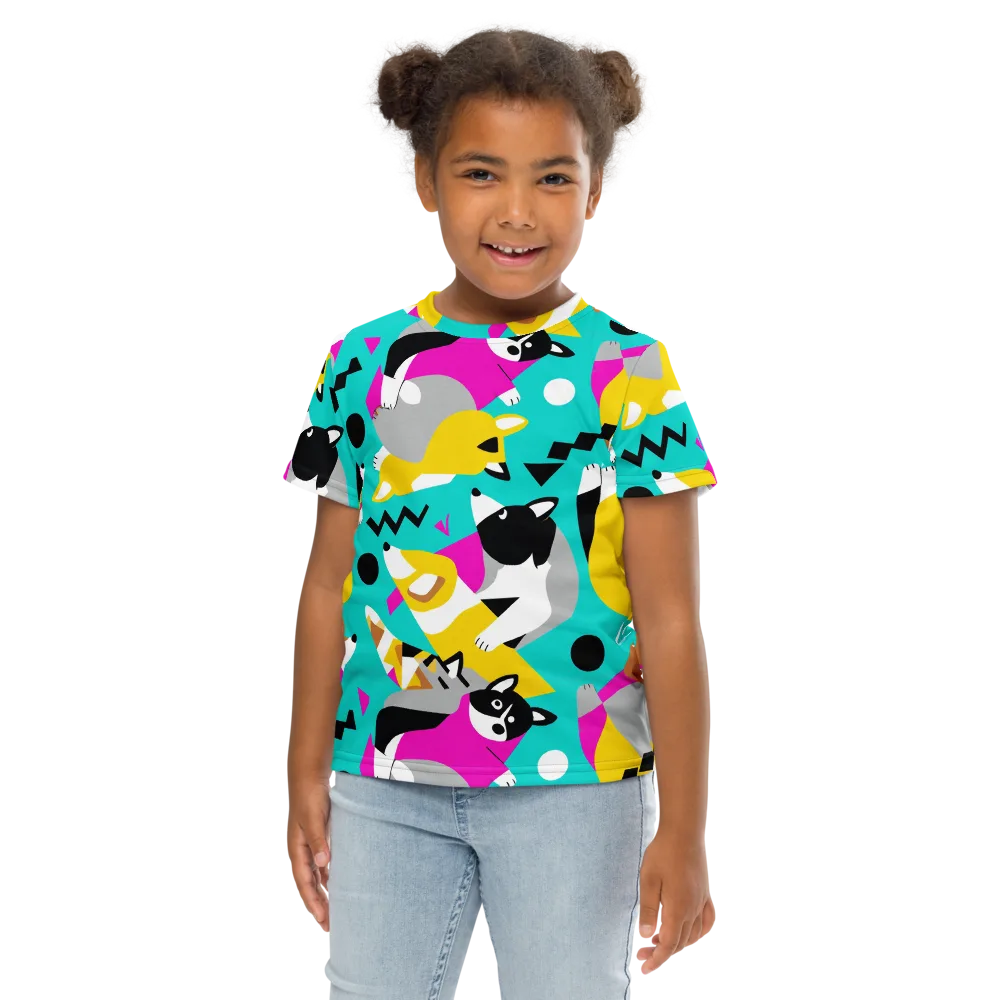 Neon Canine Parade on Kids Crew Neck T-Shirt — Front