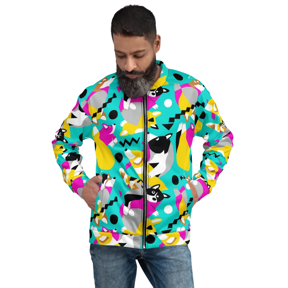 Neon Canine Parade on Bomber Jacket — Front