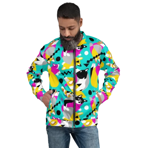 Neon Canine Parade on a Bomber Jacket