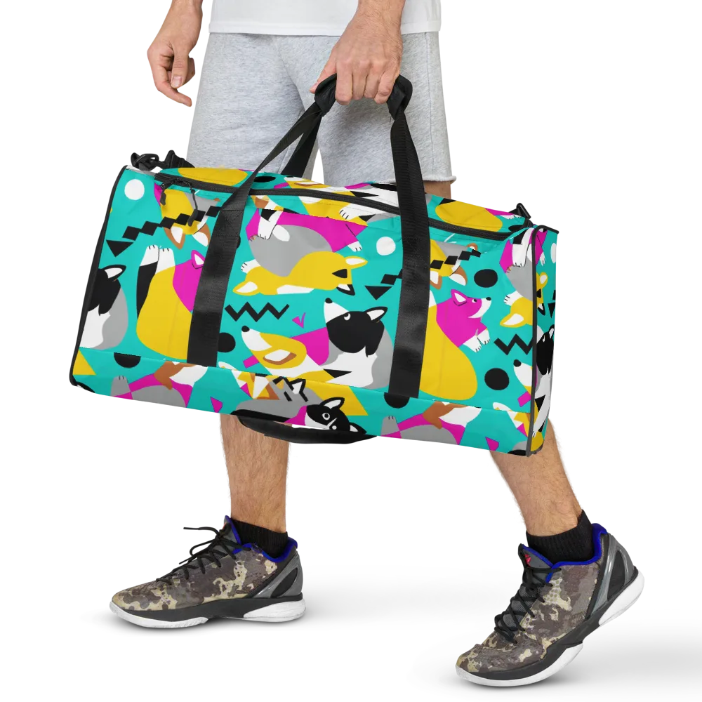 Neon Canine Parade on Duffle Bag — Front