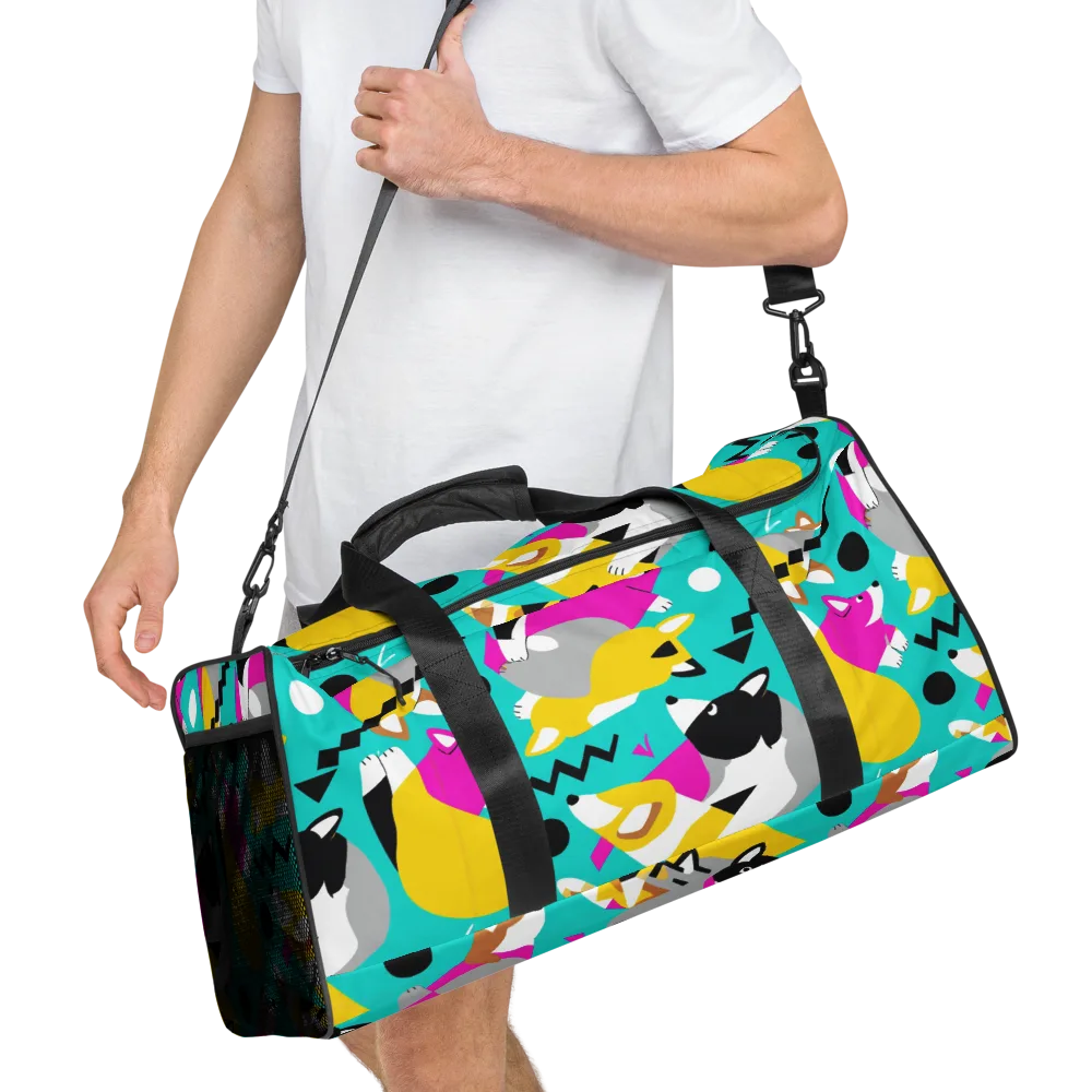 Neon Canine Parade on Duffle Bag — Right Front
