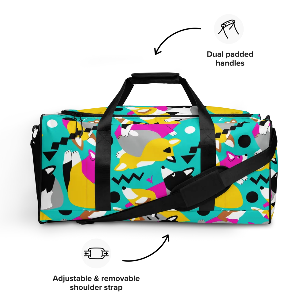 Neon Canine Parade on Duffle Bag — Front
