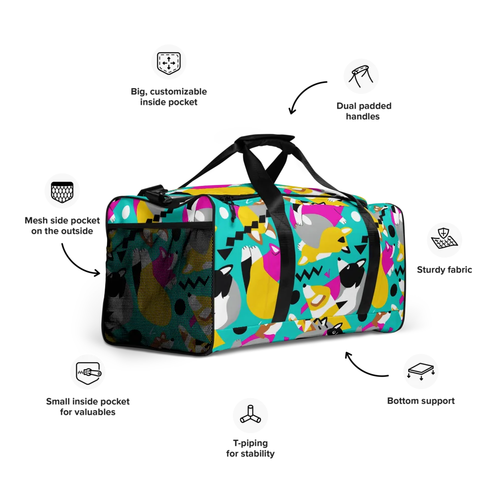 Neon Canine Parade on Duffle Bag — Right Front
