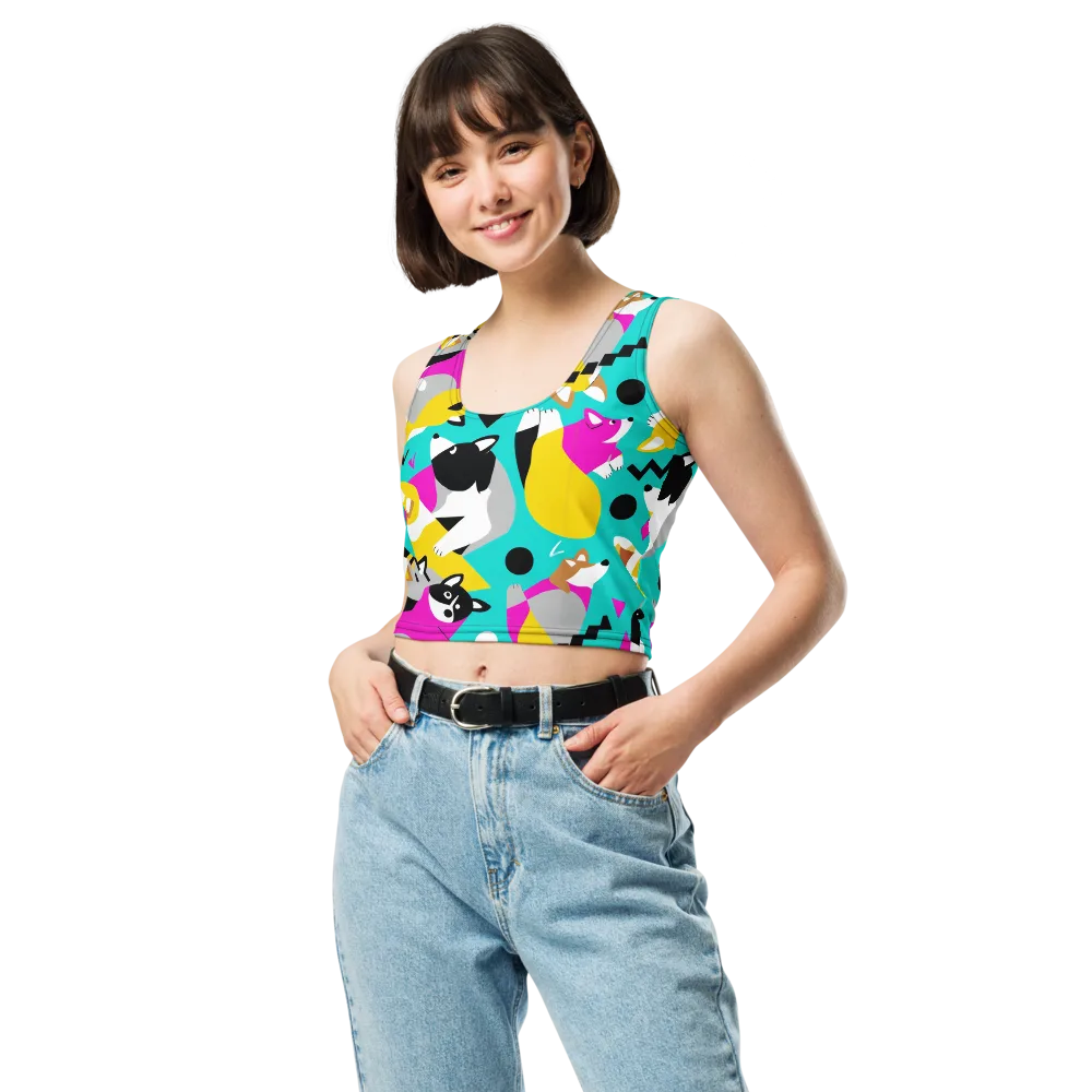 Neon Canine Parade on Crop Top — Front