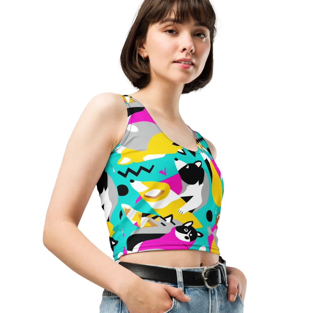 Neon Canine Parade on Crop Top — Right Front