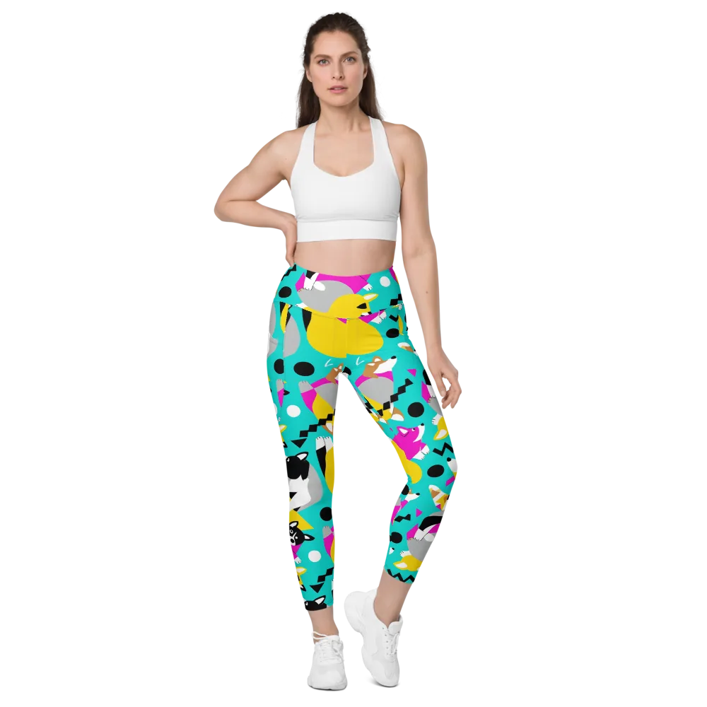 Neon Canine Parade on Leggings with Pockets — Front