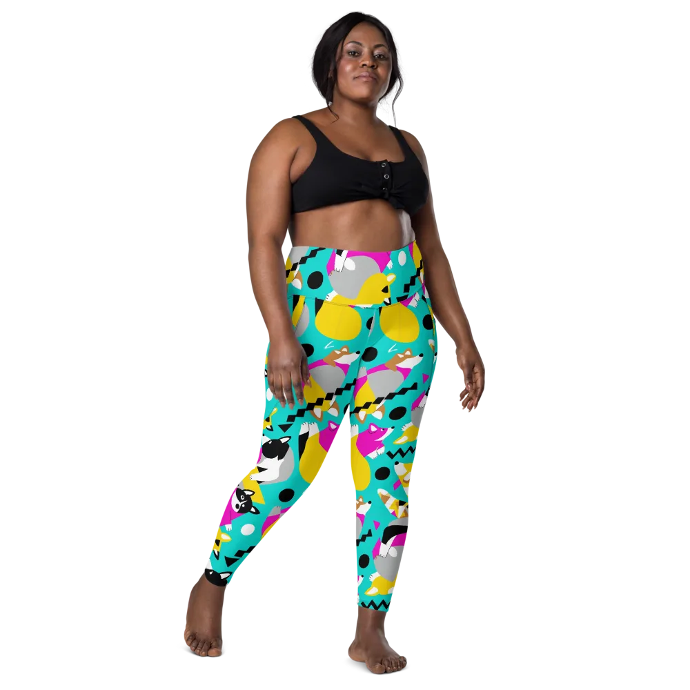 Neon Canine Parade on Leggings with Pockets — Front