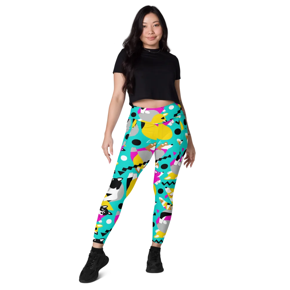 Neon Canine Parade on Leggings with Pockets — Front