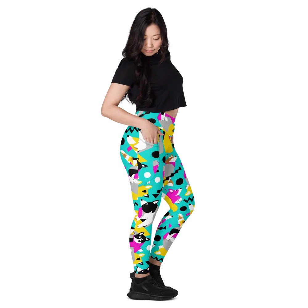 Neon Canine Parade on Leggings with Pockets — Right