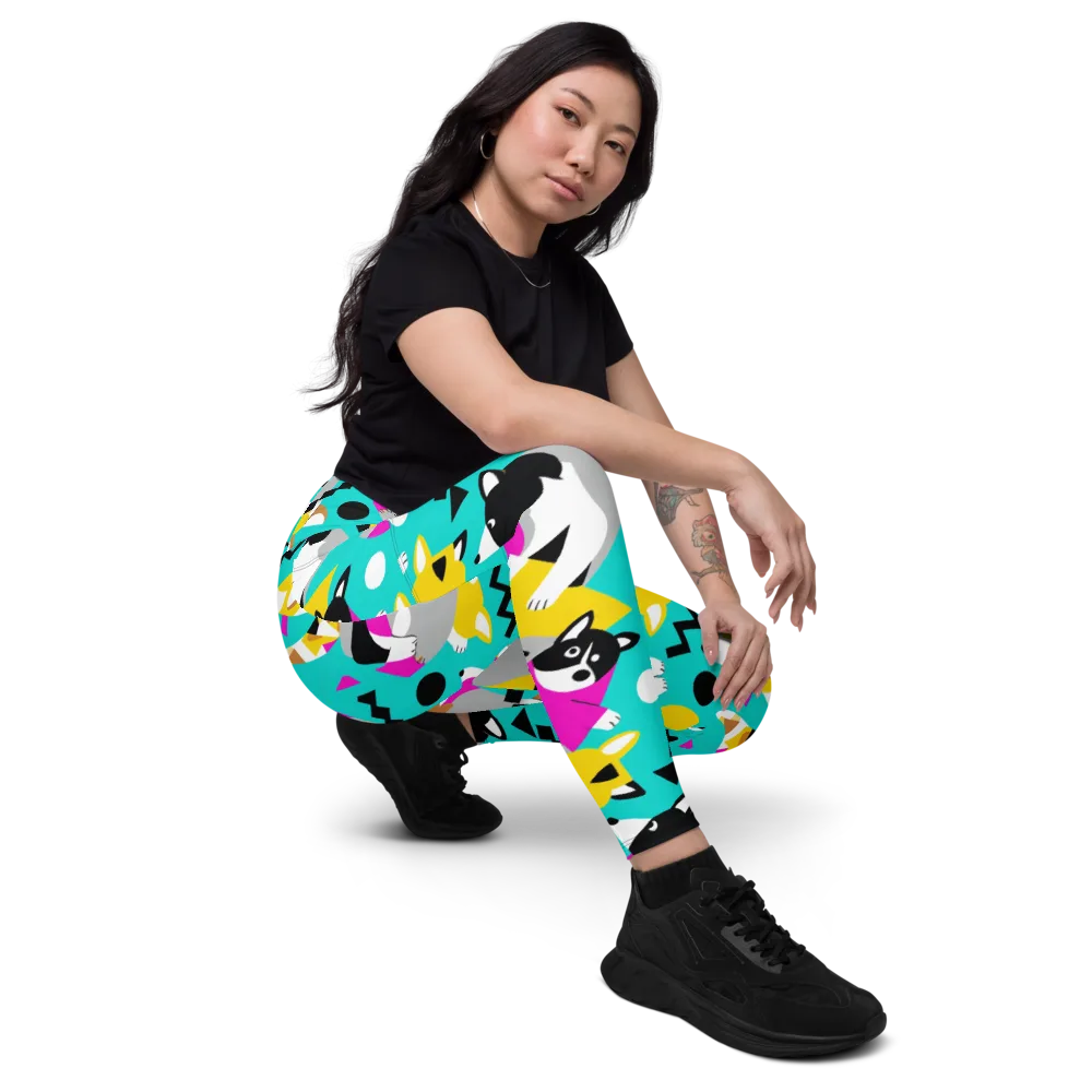 Neon Canine Parade on Leggings with Pockets — Right Front