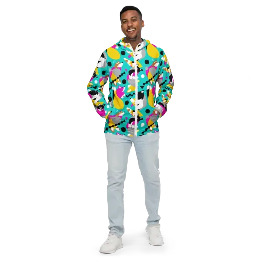 Neon Canine Parade on a Men's Windbreaker