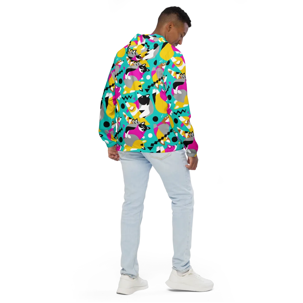 Neon Canine Parade on Men's Windbreaker — Back