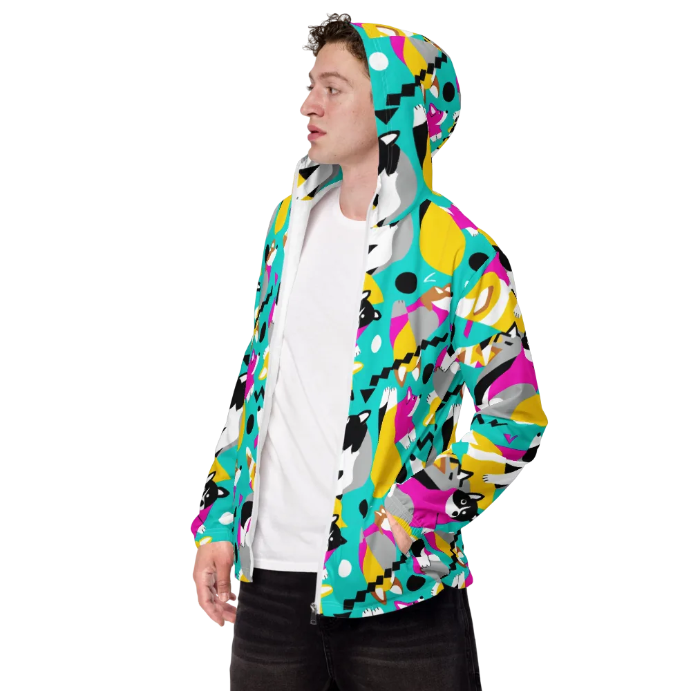 Neon Canine Parade on Men's Windbreaker — Left Front