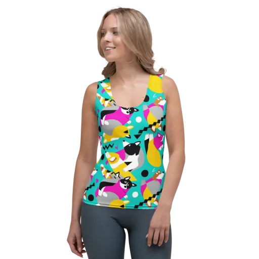 Neon Canine Parade on a Women's Tank Top