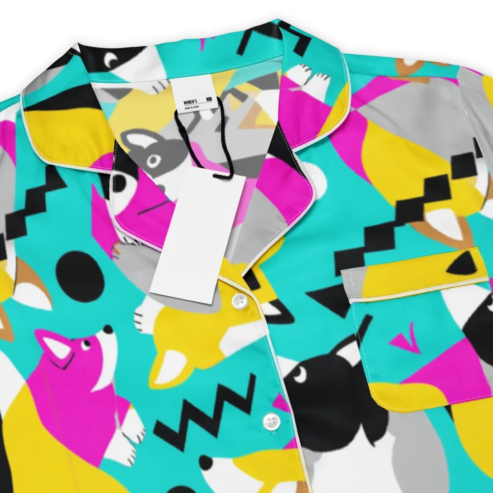 Neon Canine Parade on Women's Short Sleeve Pajama Top — Product details