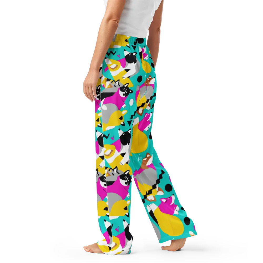 Neon Canine Parade on Women's Pajama Pants — Left