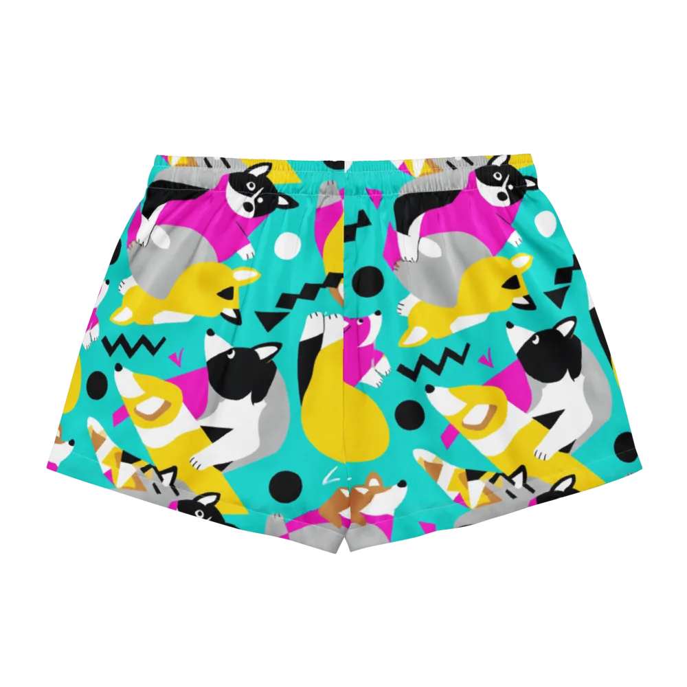 Neon Canine Parade on Women's Pajama Shorts — Back