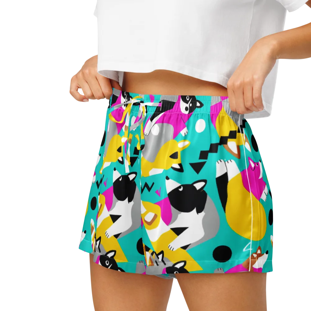 Neon Canine Parade on Women's Pajama Shorts — Left