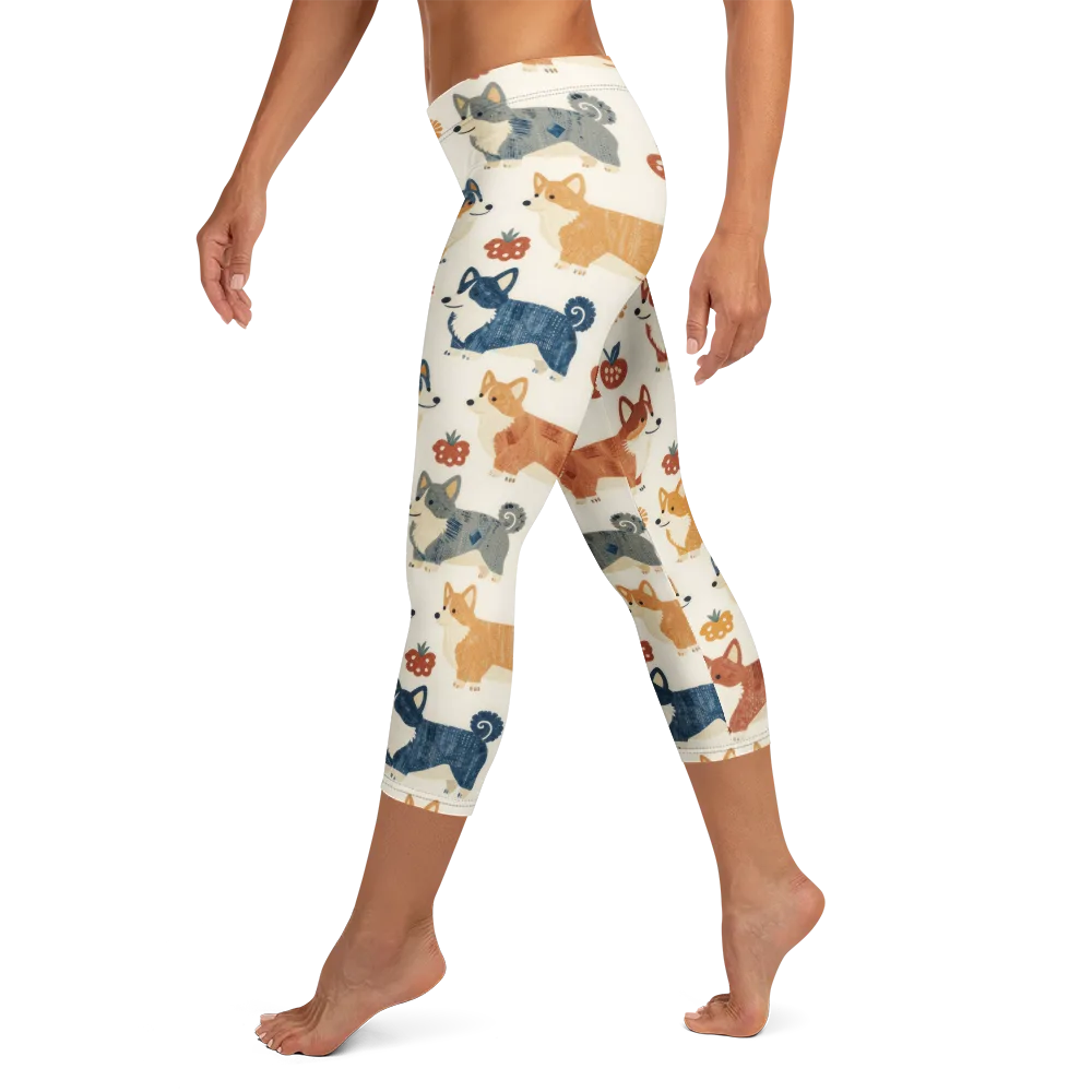 Foxfire Corgis on Capri Leggings — Left
