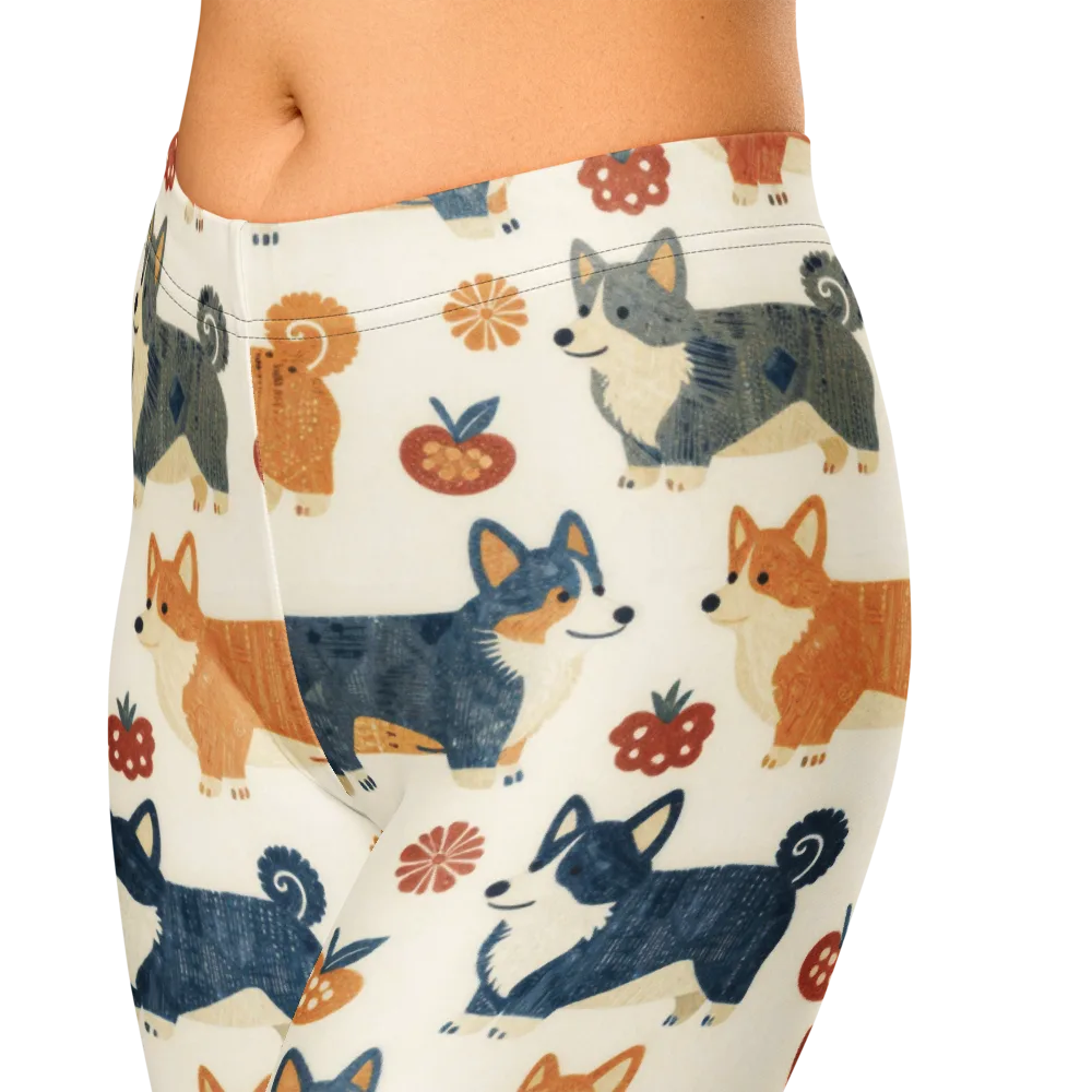 Foxfire Corgis on Capri Leggings — Zoomed-in