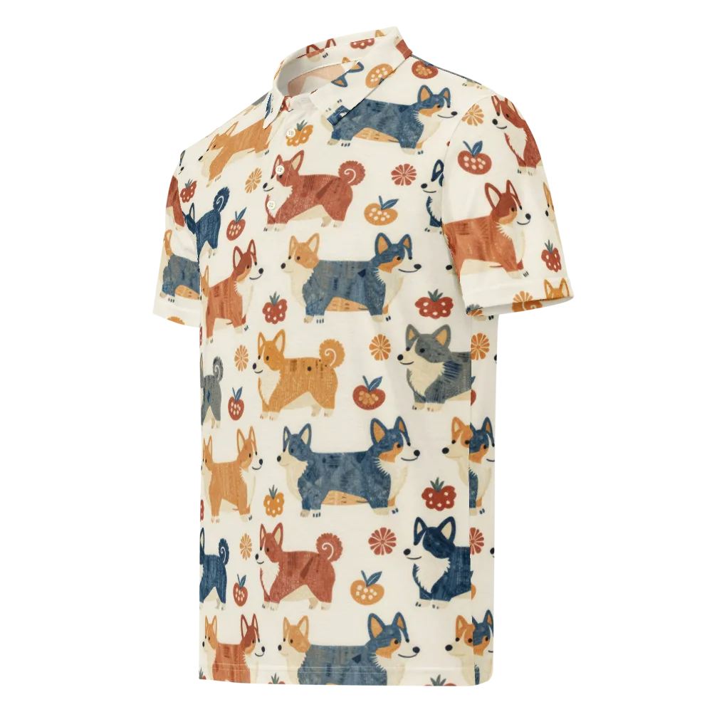 Foxfire Corgis on Men's Slim Fit Polo Shirt — Left Front