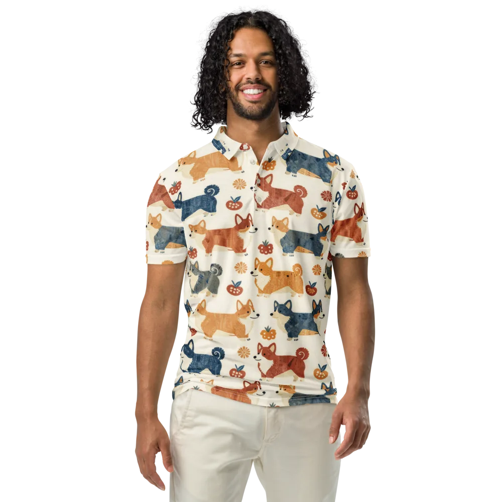 Foxfire Corgis on Men's Slim Fit Polo Shirt — Front