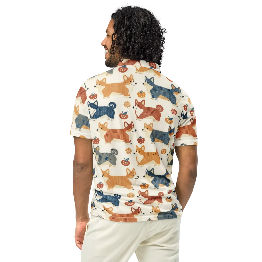Foxfire Corgis on Men's Slim Fit Polo Shirt — Back