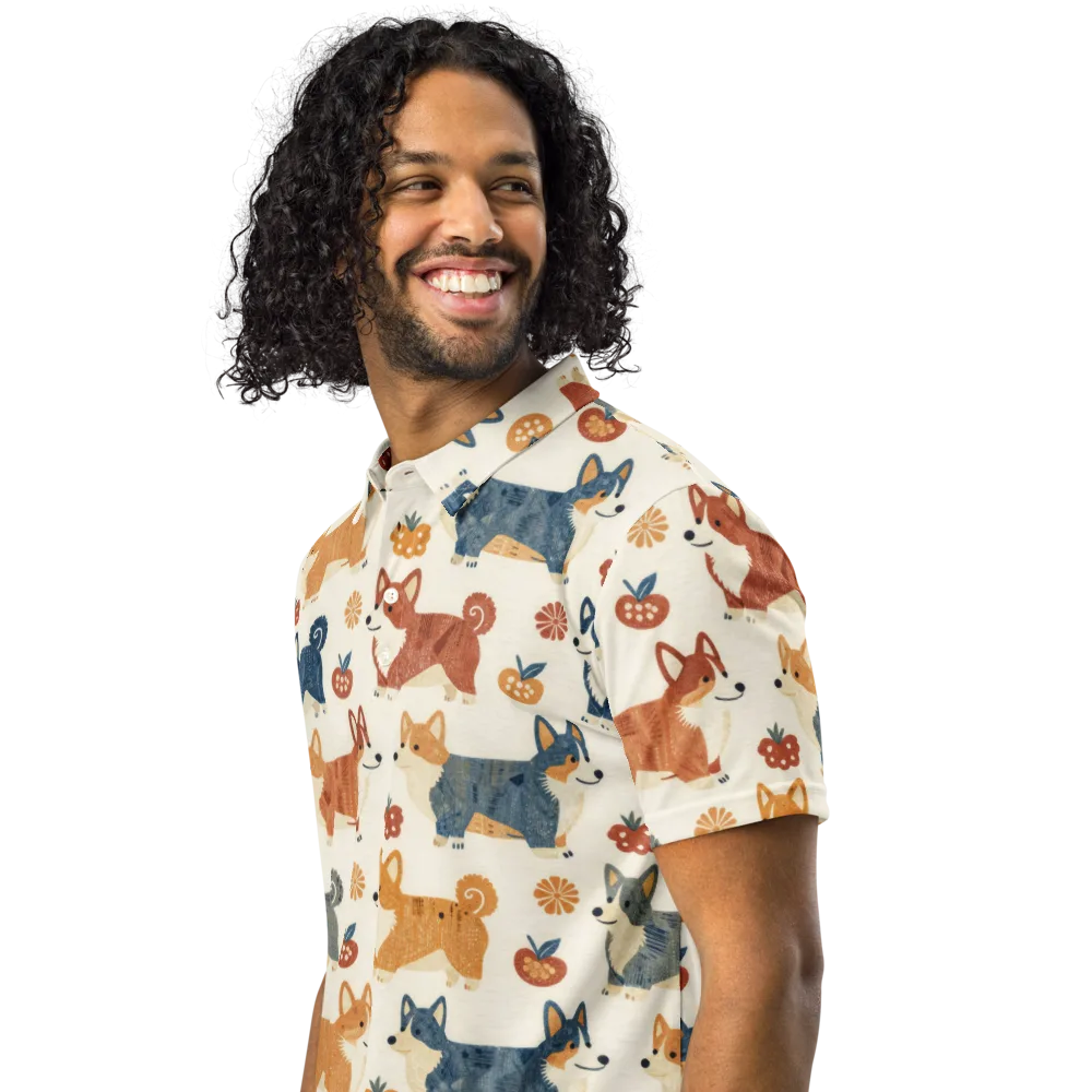 Foxfire Corgis on Men's Slim Fit Polo Shirt — Left Front