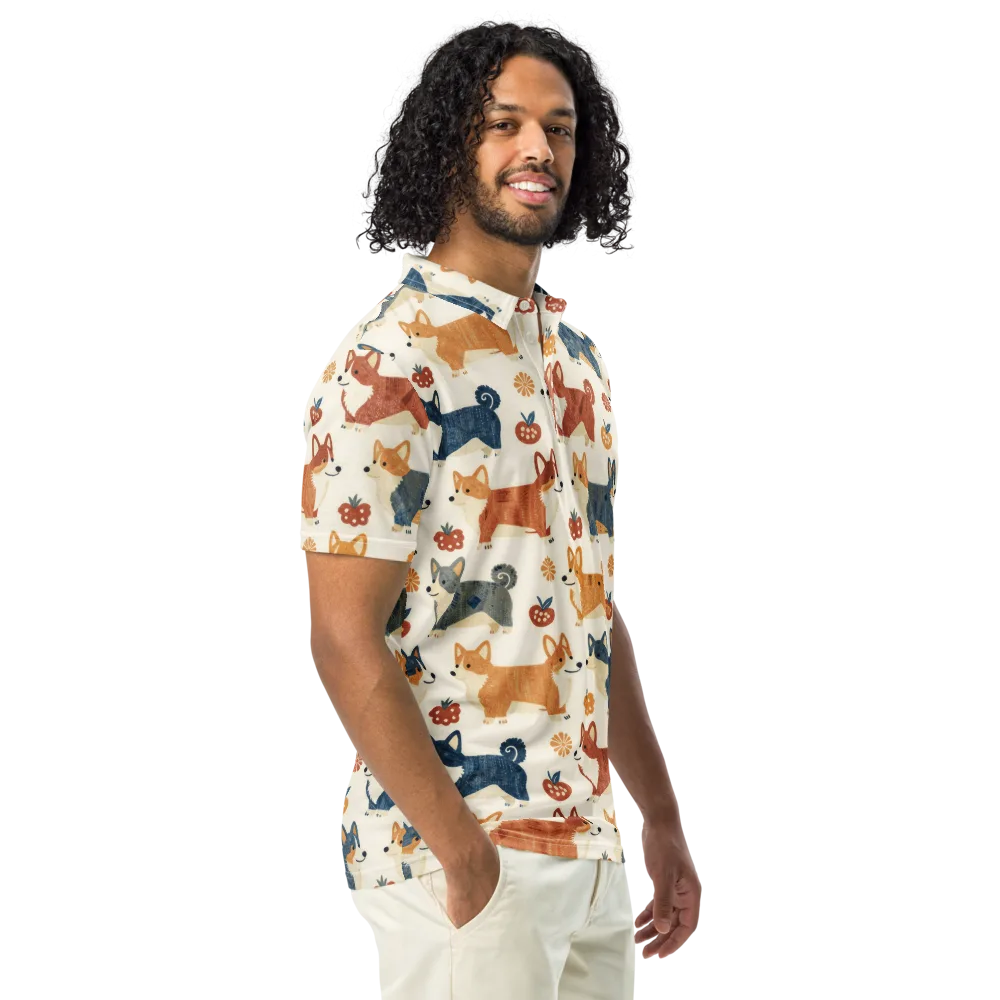 Foxfire Corgis on Men's Slim Fit Polo Shirt — Right Front