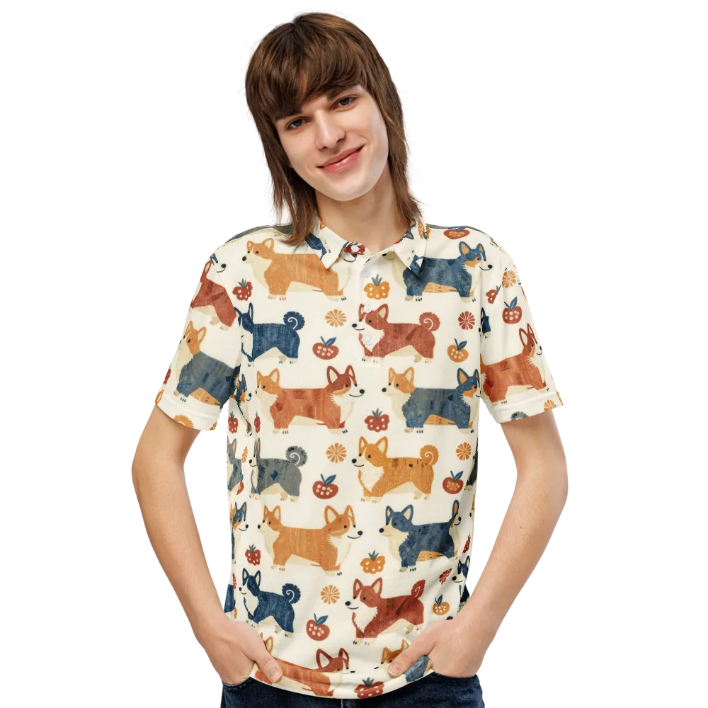 Foxfire Corgis on Men's Slim Fit Polo Shirt — Front