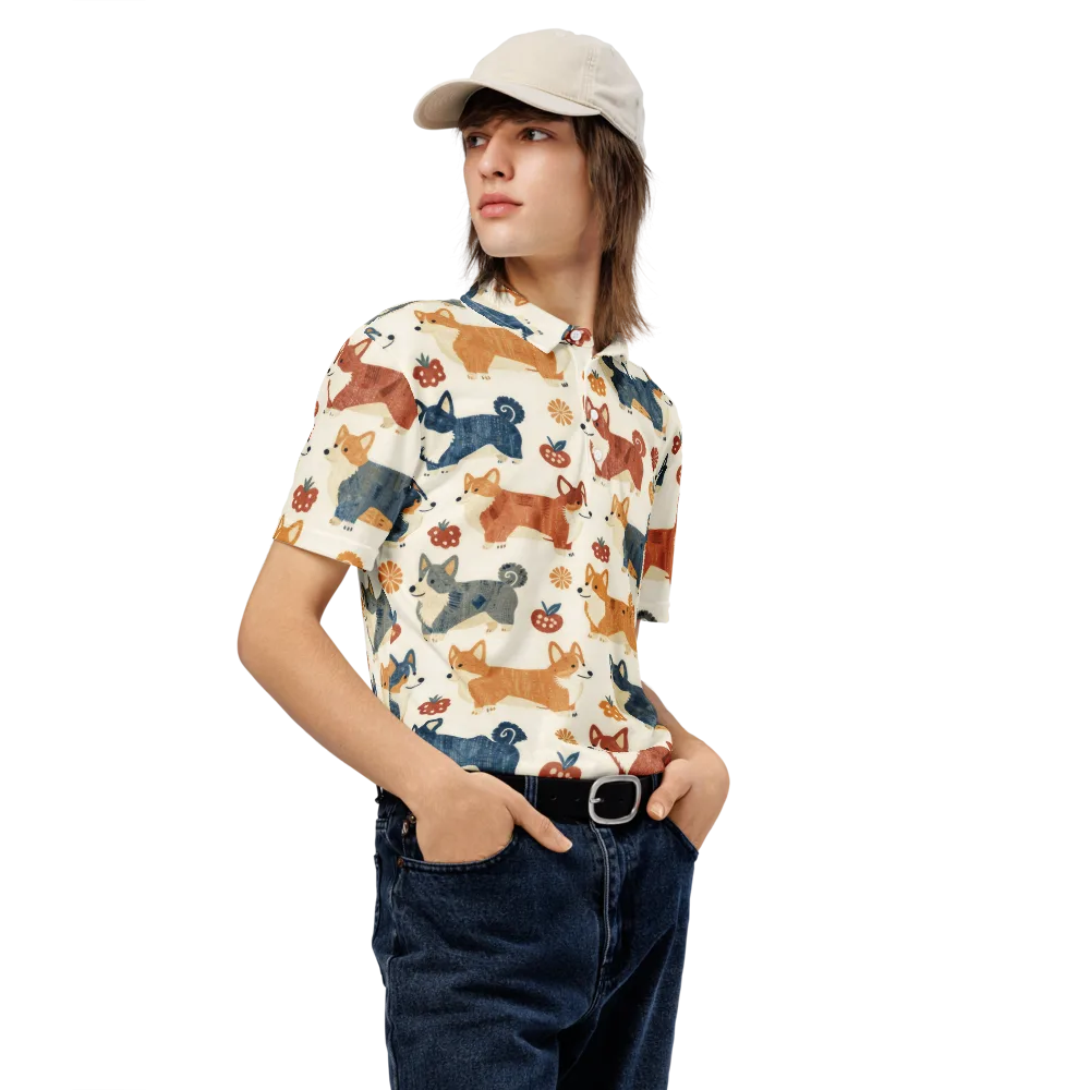 Foxfire Corgis on Men's Slim Fit Polo Shirt — Right Front