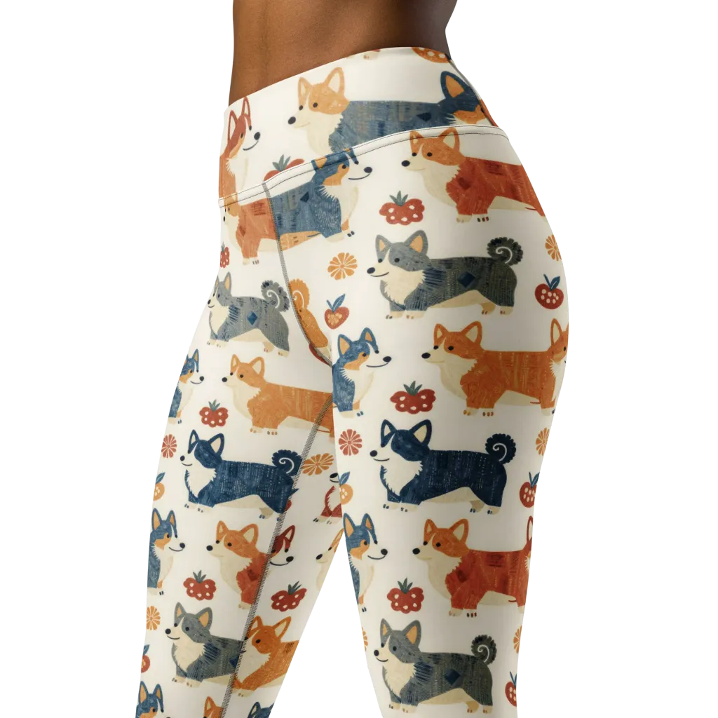 Foxfire Corgis on Yoga Leggings — Left Front