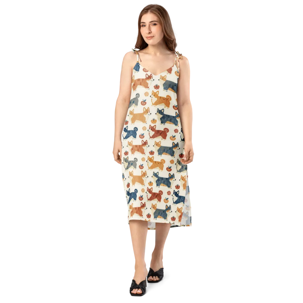 Foxfire Corgis on Slip Dress — Front
