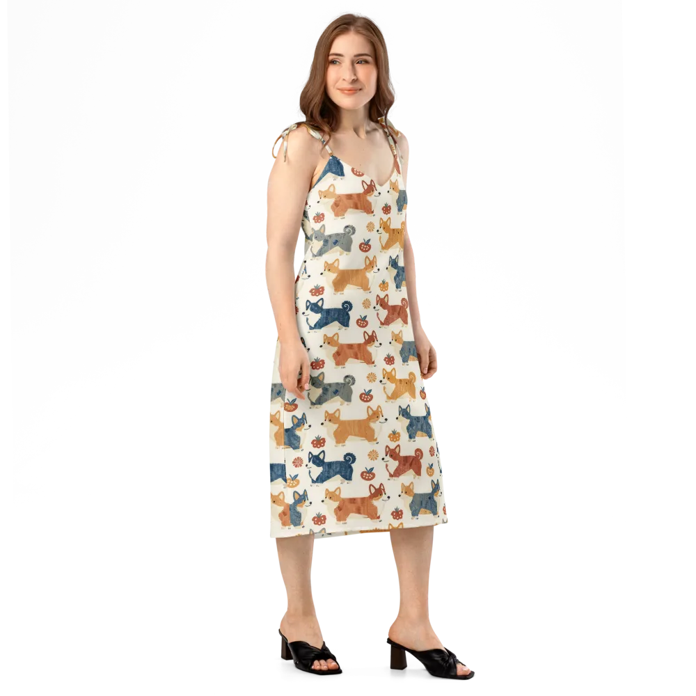 Foxfire Corgis on Slip Dress — Right Front