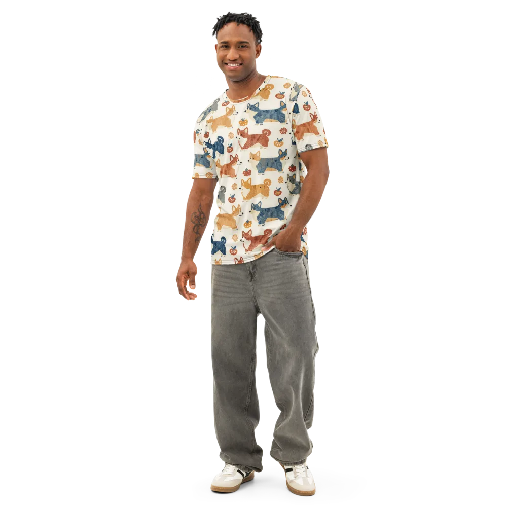 Foxfire Corgis on Men's Cotton Crew Neck T-Shirt — Front