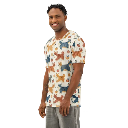 Foxfire Corgis on a Men's Cotton Crew Neck T-Shirt