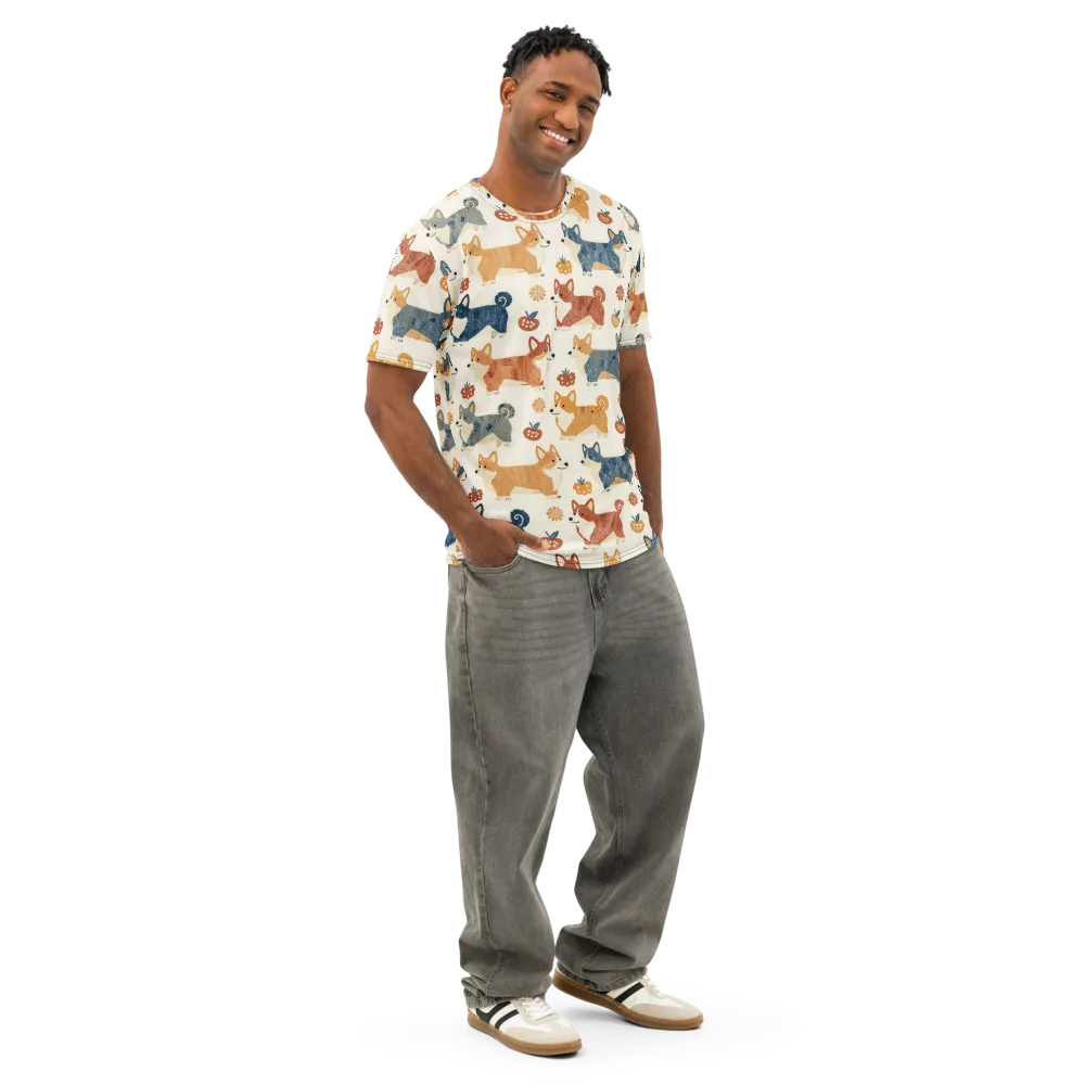 Foxfire Corgis on Men's Cotton Crew Neck T-Shirt — Right Front