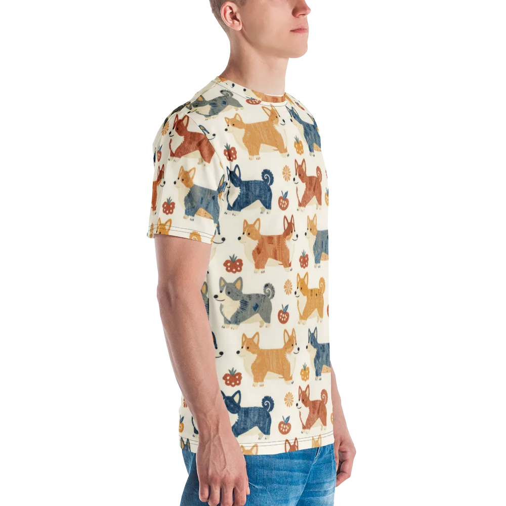Foxfire Corgis on Men's Crew Neck T-Shirt — Right