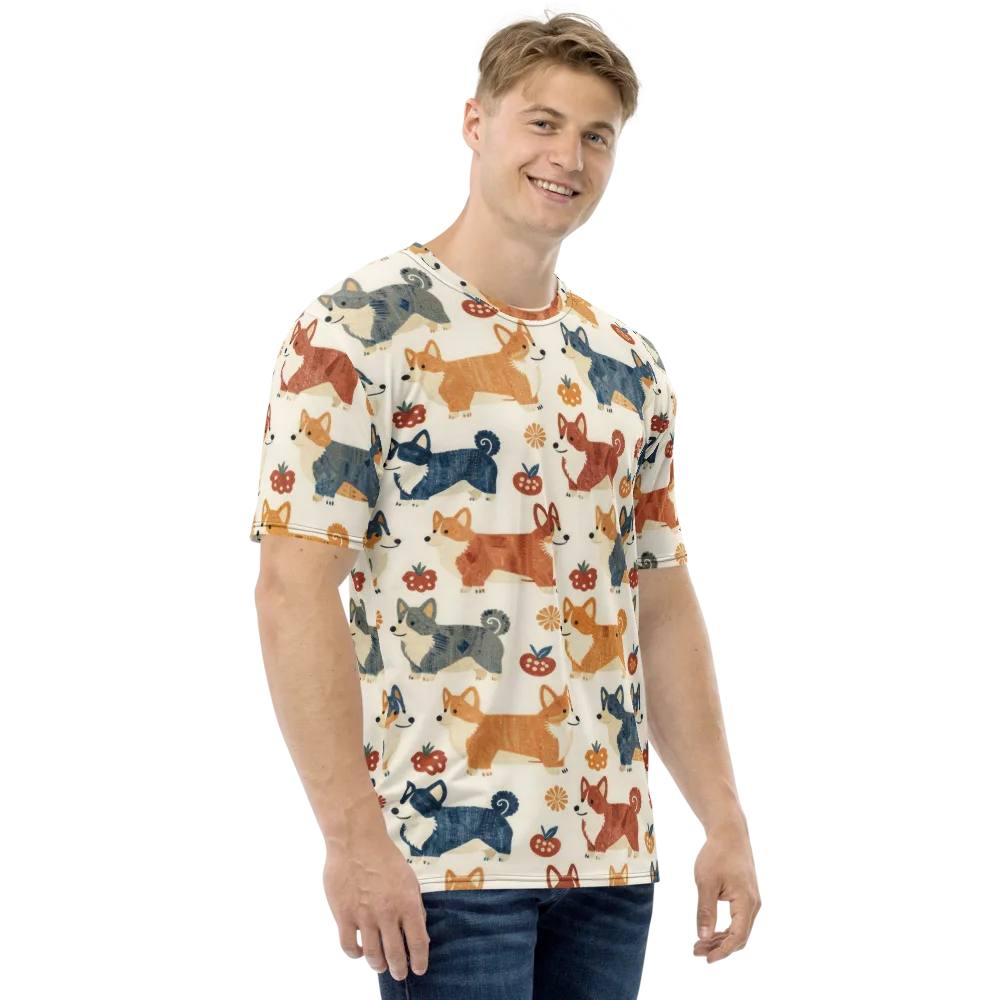 Foxfire Corgis on Men's Crew Neck T-Shirt — Right