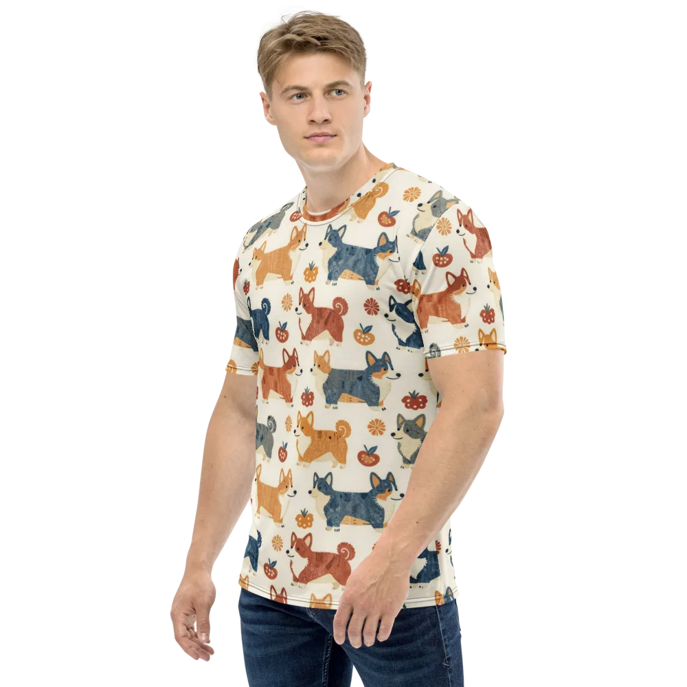 Foxfire Corgis on Men's Crew Neck T-Shirt — Left