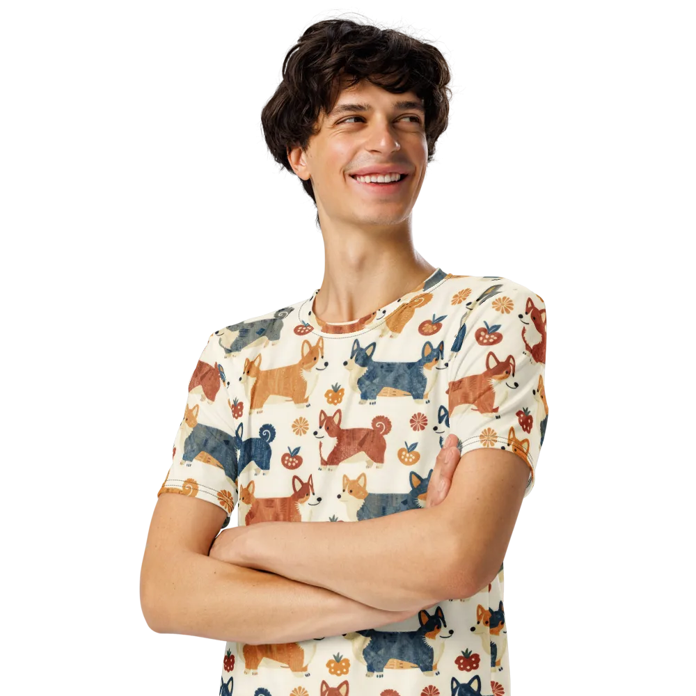 Foxfire Corgis on Men's Crew Neck T-Shirt — Left Front